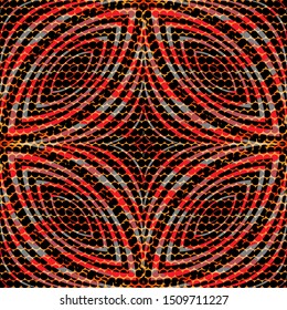 Abstract Geometric Mirrored Halftone With Wavy Stripes Overlay Seamless Pattern