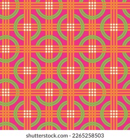 Abstract Geometric Modern Art Deco Stripes Circles Squares Vector Complex Pattern Minimal Concept Trendy Fashion Colors for Allover Fabric Print or Wrapping Paper Fuchsia Green Orange Tones