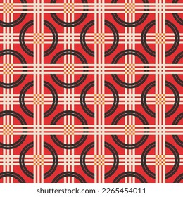 Abstract Geometric Modern Art Deco Stripes Circles Squares Vector Complex Pattern Minimal Concept Trendy Fashion Colors for Allover Fabric Print or Wrapping Paper Red Black Tones