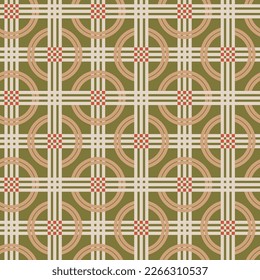Abstract Geometric Modern Art Deco Stripes Circles Squares Vector Complex Pattern Minimal Concept Trendy Fashion Colors for Allover Fabric Print or Wrapping Paper Olive Green Background