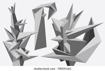 Abstract geometric modern asymmetric forms design set. Vector illustration