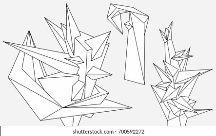 Abstract geometric modern asymmetric forms design set. Vector outline illustration