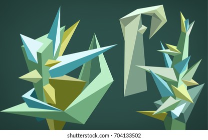 Abstract geometric modern asymmetric forms design set. Vector illustration