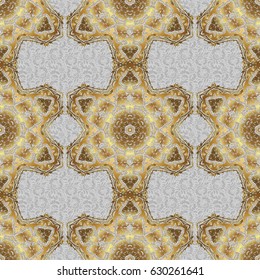 Abstract geometric modern background. Art deco style. Gray and gold seamless pattern. Polka dots, confetti. Texture of gold foil. Vector illustration. Shiny backdrop.