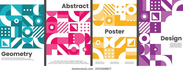 Abstrakter, geometrischer, moderner Hintergrund. Satz von 4 modernen, einfachen Hintergrund, Vektorgrafik-Stil. Geeignet für Poster, Cover, Anzeigen, Social-Media-Banner oder Flyer