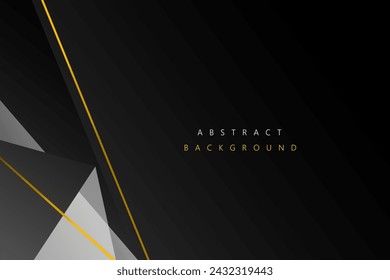 Resumen Geométrico moderno con forma negra y línea de fondo de color metálico amarillo para plantilla, póster, diseño de volante. Ilustración de vector