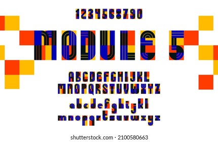 Abstract geometric modern font vector typeset, logo creation alphabet minimal tech linear geometry style, stylish square square tile letters set, uppercase, lowercase and numbers.