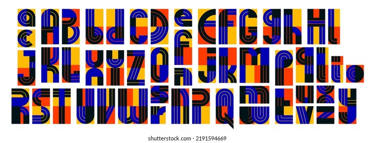 Abstract geometric modern font vector typeset, logo creation alphabet minimal tech linear geometry style, stylish square square tile letters set, uppercase and lowercase.