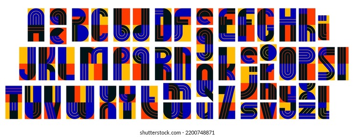 Abstract geometric modern font vector typeset, logo creation alphabet minimal tech linear geometry style, stylish square square tile letters set, uppercase and lowercase.