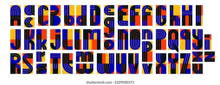 Abstract geometric modern font vector typeset, logo creation alphabet minimal tech linear geometry style, stylish square square tile letters set, uppercase and lowercase.