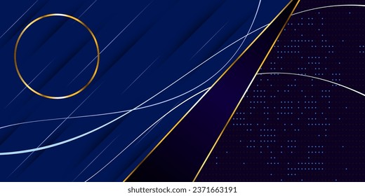 Abstract geometric modern golden lines and dotted on the blue technology background.