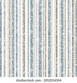 Abstract geometric modern pattern with texture, Indigo, blue, spatial white colored modern retro vertical stripes on natural linen textures with vintage effect .