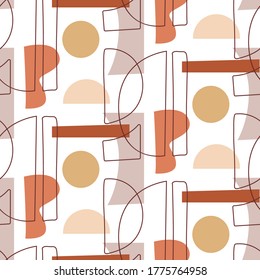 Abstract Geometric modern seamless pattern. Mid century 1950s style  background, retro vector illustration. Collage with shapes. Earthy colors minimal textile fabrics print, wallpapers, wrapping paper