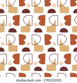 Resumen Patrón geométrico moderno sin soldadura. Fondo de estilo de mediados del siglo 1950, ilustración vectorial retro. Collage con formas. Tejidos de color sano mínimo impresión, tapicería, papel de envoltura