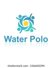 Abstract geometric modern vector gradient blue yellow flat water polo logo  with player people and ball in the middle.Sport icon.