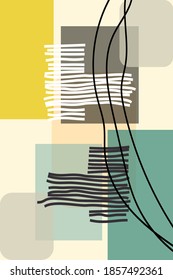 Abstract geometric modern wall art composition. Stylish minimalistic doodle drawing. Colorful shapes isolated on white background. Hipster print, modern wallpaper. Trendy vector illustration.