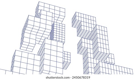  Abstraktes geometrisches modulares Architekturkonzept 3D