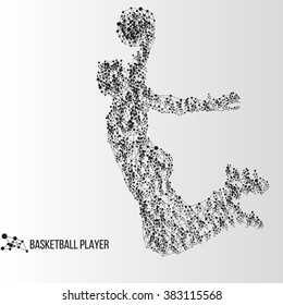 Abstract geometric molecule polygonal basketball player silhouette isolated on gradient background