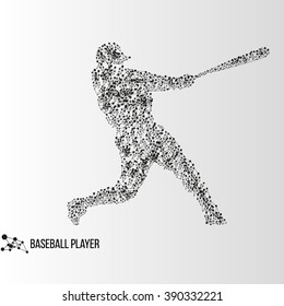 Abstract geometric molecule polygonal batter baseball player silhouette isolated on gradient background