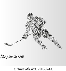 Abstract geometric molecule polygonal ice hockey player silhouette isolated on gradient background