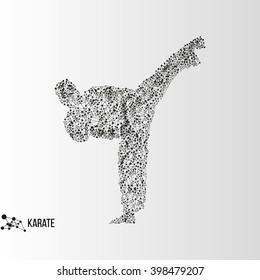 Abstract geometric molecule polygonal karate man silhouette isolated on gradient background