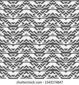 Abstract geometric monochrome background. Seamless vector pattern with chevron, diamond. Graphic white and black ornament design covers, cards, wallpaper, fabrics.