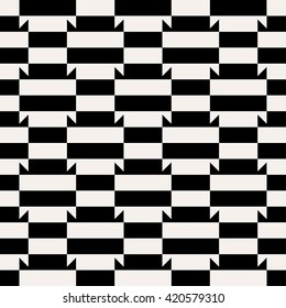 Abstract geometric monochrome pattern with lines, stripes, bricks, random geometric shapes. Vector seamless abstract print in op art style. Black and white bold textile design for fall winter fashion
