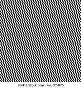 Abstract geometric monochrome pattern with lines, stripes, distorted geometric shapes. Vector seamless abstract print in op art style. Black and white bold textile design for fall winter fashion