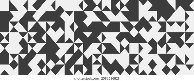 Abstract geometric monochrome pattern.  Stylish black and white triangle and square mosaic design. Ideal for backgrounds, textiles, website design, and modern branding.