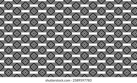 Abstract Geometric Monochrome Pattern With Symmetrical Diamond Shapes