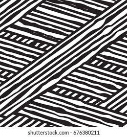 Abstract geometric monochrome pattern, wavy intersecting lines. Seamless background