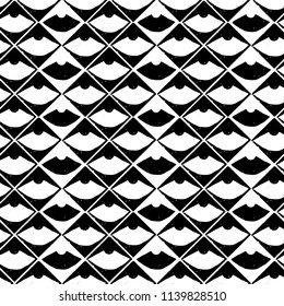 Abstract geometric monochrome seamless pattern.  Black and white texture with curved shapes