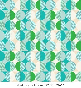 Стоковое векторное изображение: Abstract Geometric Monochrome Style Circles Diagonal Stripes Seamless Retro Pattern Minimal Simple Elegant Design Perfect for Allover Fabric Print or Wrapping Paper Tiffany Blue Mint Green Tones