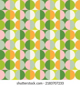 Abstract Geometric Monochrome Style Circles Diagonal Stripes Seamless Retro Pattern Minimal Simple Elegant Design Perfect for Allover Fabric Print or Wrapping Paper Lime Green Orange Tones