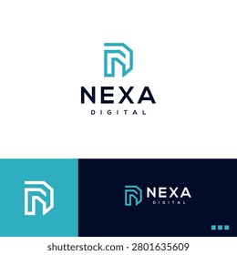 Abstract geometric monogram letter R or N logo template. Modern minimalist initial RN or NR icon for technology, corporate business, real estate, or finance branding identity.