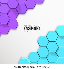 Abstract geometric mosaic background with purple and blue 3d hexagonal structure vector illustration