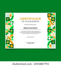 Abstract Geometric Mosaic Certificate Template Design for Environmental Theme
