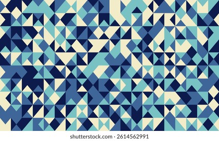Abstract geometric mosaic.  Cooltoned triangular pattern ideal for website backgrounds, presentations, or textile designs.  Modern, stylish, and versatile, this image conveys energy and complexity.