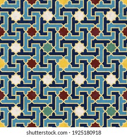Abstract geometric mosaic pattern, marbled tiles in Moroccan style, textured seamless vector illustration