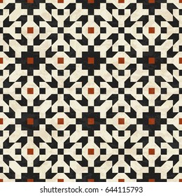 Abstract geometric mosaic pattern, marbled tiles in Islamic style, textured seamless vector illustration