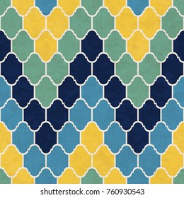 Abstract geometric mosaic pattern, marbled tiles in Moroccan style, textured seamless vector illustration