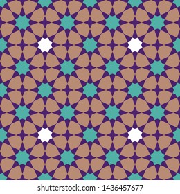 Abstract geometric mosaic pattern with polygons and stars, marbled tiles in Moroccan style, textured seamless vector illustration eps