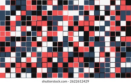 Abstract geometric mosaic pattern in vibrant red, black, white, and blue hues.  Perfect for backgrounds, website design, or textile prints.