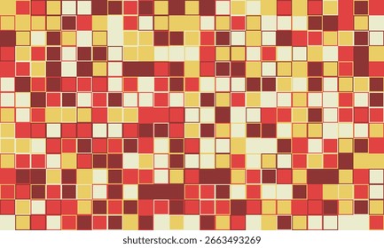 Abstract geometric mosaic pattern.  Warmtoned squares create a vibrant, textured design perfect for backgrounds, websites, or textile prints.