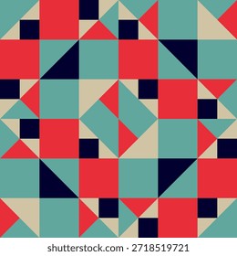 Padrão sem emenda do mosaico geométrico abstrato. Plano de fundo estilo Bauhaus retrô. Ornamento De Telha Geométrica Moderna De Meados Do Século. Fundo de mosaico colorido.