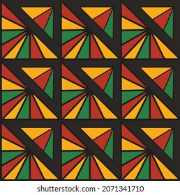 Abstract geometric mosaic vector pattern with colorful triangles in black, red, yellow, green color. Background design for Kwanzaa, Black History Month, Juneteenth.