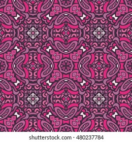 Abstract geometric mosaic vintage ethnic seamless pattern. pink tiles vector ornamental print