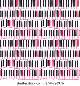 Abstract geometric motif. Seamless pattern with piano keyboard. Vector music theme illustration