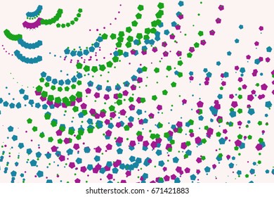 Abstract geometric motion, particle or random pattern, colorful & artistic for graphic design, catalog, textile or texture printing & background. Vector illustration graphic.