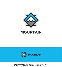 Abstract geometric mountain icon. Snow peak symbol. Winter sport camp logo.